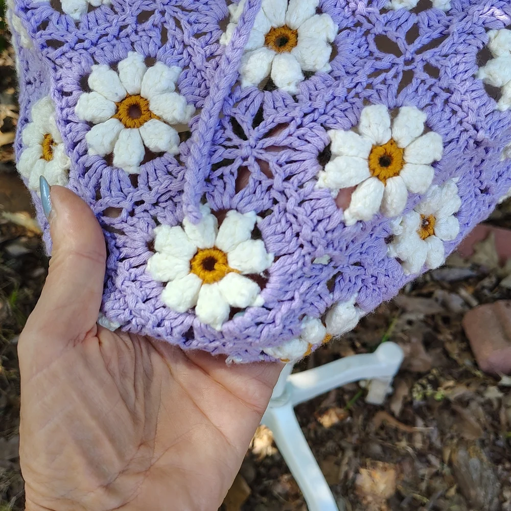 AKIRA SZ M CROCHET LAVENDER DAISIES TOP &MINI SKIRT SET FESTIVAL BOHO - Picture 5 of 7